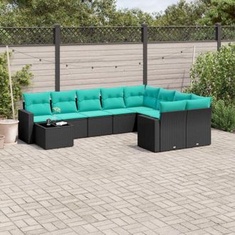 vidaXL Set De Sof&aacute;s De Jard&iacute;n 10pzas Con Cojines Rat&aacute;n Sint&eacute;tico Negro Vidaxl