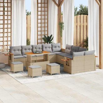 vidaXL Conjunto De Sof&aacute; De Jard&iacute;n Con Coj&iacute;n 14 Pcs Beige Y Gris Claro Vidaxl