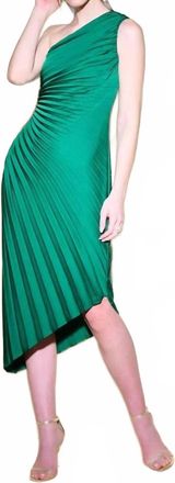 Joseph Ribkoff Pleated Off The Shoulder Dress In Emerald