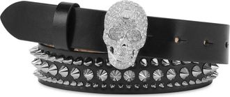 Philipp Plein Leather Belt Skull - Dames - Riemen - Zwart - 75 CM - Leer - Accessoires