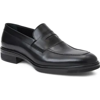 Bruno Magli Quarrata Apron Toe Penny Loafer in Black Calf at Nordstrom, Size 10.5
