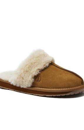 Lands End Suede Furry Lined Indoor Outdoor Slippers in English Tan Suede at Nordstrom, Size 11