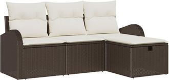 vidaXL Garden Sofa Set with Cushion 4 pcs Brown Poly rattan Vidaxl