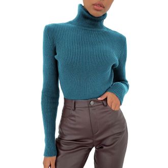Generic Light Blue Sweaters for Women UK Turtle Neck, Womens Knitted Sweater, Cable Knit Ribbed Sweater Long Sleeve Tops High Neck Ladies Pullover Base Tops A