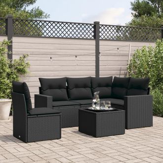 vidaXL Vidaxl - Set De Sof&aacute;s De Jard&iacute;n 6 Piezas Y Cojines Rat&aacute;n Sint&eacute;tico Negro