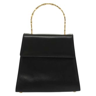 Ferragamo Vintage Gancini Convertible Top Handle Leather Black Leather Handbag (Pre-Owned)