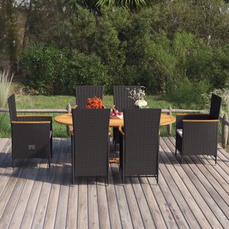vidaXL Juego De Comedor De Jard&iacute;n 7 Piezas Rat&aacute;n Sint&eacute;tico Negro Vidaxl