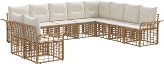 vidaXL Conjunto De Sof&aacute;s De Exterior 10 Uds. Natural Y Crema Poli&eacute;ster Vidaxl