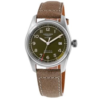Longines Spirit Automatic Green Dial Leather Strap Mens Watch L3.810.4.03.2
