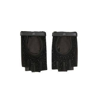 Karl Lagerfeld Accessoires, unisex, Zwart, M, Leer, K/Autograph Strass Vingerloze Handschoenen