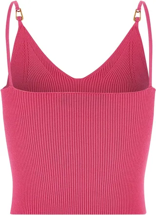Versace Safety Pin-Detail Ribbed Knit Tank Top - Hot Pink