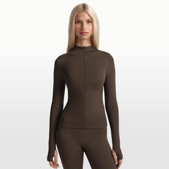 Nike Womens SKIMS Matte 1/2-Zip Mock-Neck Long-Sleeve Top in Brown | TPZUP6797W-DSP