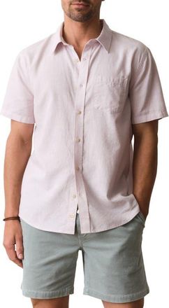 Marine Layer Better-than-Linen Hemp Blend Short Sleeve Button-Up Shirt in Lavender Mist Stripe at Nordstrom, Size Xx-Large