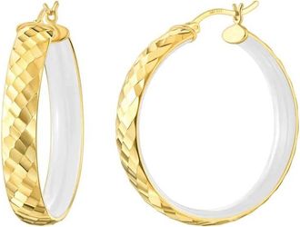 Gold & Honey Womens Enamel Hammered Hoop Earrings In White