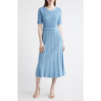 Elie Tahari The Vesper Mixed Stitch Midi Sweater Dress in Fountain Blue at Nordstrom, Size X-Small