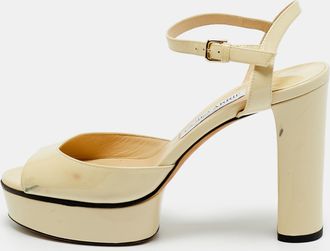 Jimmy Choo London Cream Patent Leather Ankle Strap Sandals
