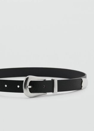 Mango Cintura pelle dettaglio metallo nero - Donna - XL - MANGO