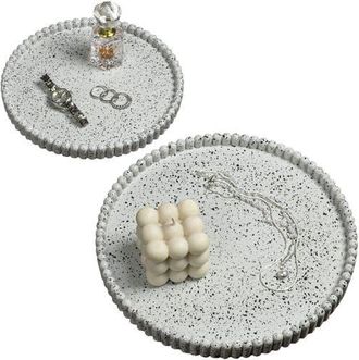 Happimess Opulence Modern Minimalist Concrete Fluted Edge Decorative Jewelry Trays in Speckled White at Nordstrom