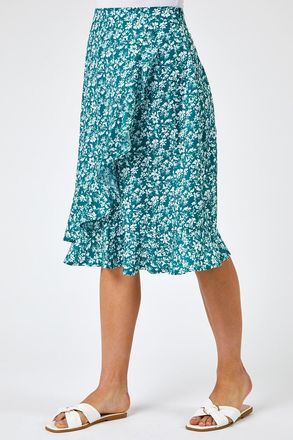 Roman Ditsy Floral Frill Wrap Skirt