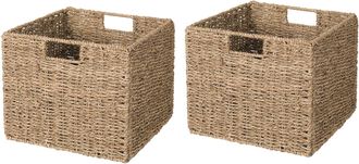 OEM Juego De 2 Cestas De Almacenamiento Plegables De Junco Marino Tejido - 31 X 31 X 31 Cm (alto) - Cesta Plegable De Junco Marino - Cesta De Almacenamien