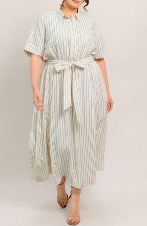 Flying Tomato Stripe Tie Waist Midi Dress in Ivory/Blue at Nordstrom Rack, Size 1 X