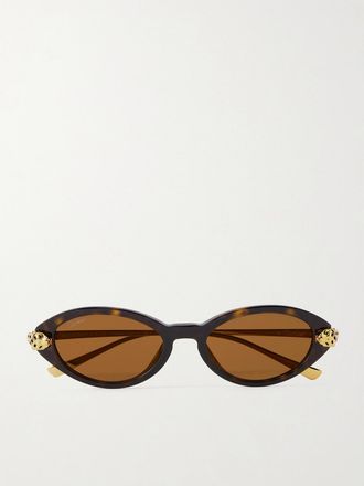 Cartier Occhiali Da Sole In Acetato Tartarugato E Metallo Dorato Con Montatura Ovale Panth&egrave;re De Cartier