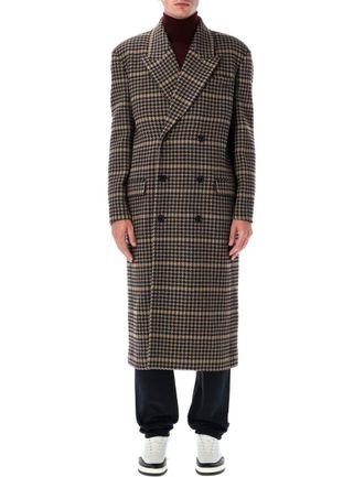 Saint Laurent Checked Wool Long Coat