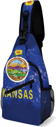 Generic Kansas Style Flag Mens Crossbody Chest Sling Bag for Travel Hiking Lightweight Shoulder Bags with Small Side