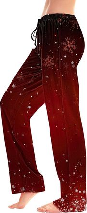 Generic Christmas Cozy Trousers for Women Sweatpants Flannel Christmas Pajama Pants Women Casual Elastic Waist Comfy Graphic Plus Size Wide Leg Pants for Indo