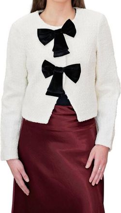 Dolce Cabo Velvet Bow Tweed Blazer In Creme/black