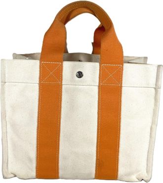 Herm&egrave;s Beige Orange Canvas Handbag Tote Bag (Pre-Owned)
