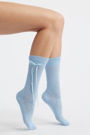 High Heel Jungle Charma Tie Pointelle Crew Socks in Blue at Nordstrom