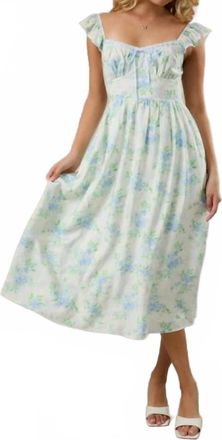 Le Lis Blanc Deux Short Flutter Sleeve Midi Dress With Floral Print In Multi