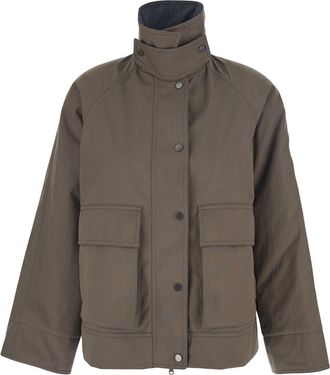 Brunello Cucinelli Brown Jacket With High Neck And Patch Pockets On The Chest In Wool Woman