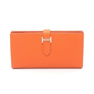 Herm&egrave;s Orange Chevre Leather Leather Long Wallet (Bi-Fold) (Pre-Owned)