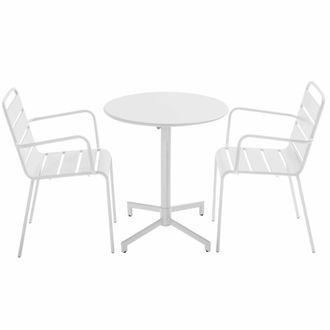 Oviala Conjunto de mesa de jard&iacute;n y 2 sillones en metal blanco