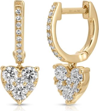 EF Collection Pav&eacute; Diamond Huggie Hoop Earrings in 14K Yellow Gold at Nordstrom