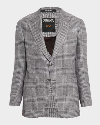 Ermenegildo Zegna Mens Cashmere and Silk Plaid Two-Button Sport Coat