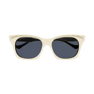 Gucci GG1299S004 Crystal-Embellished Square Frame Sunglasses - White