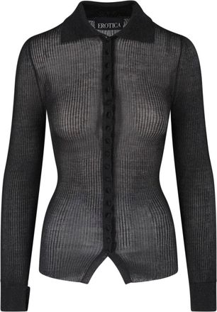 Dondup Black Lurex Knit Ribbed Shirt