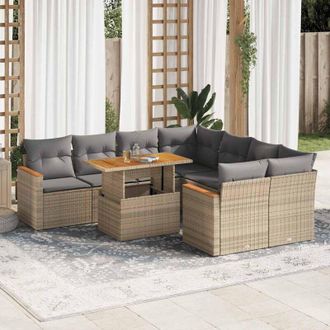 vidaXL Set Sof&aacute;s Jard&iacute;n Y Cojines 9 Pzas Rat&aacute;n Sint&eacute;tico Acacia Beige Vidaxl