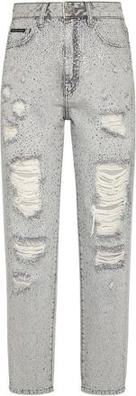 Philipp Plein Distressed High-Waisted Denim Jeans With Stretch And Ripped Details
