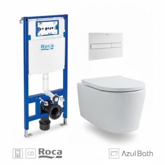 Roca Roca - Bastidor Duplo Cisterna Empotrada Y Pulsador Pl7 Blanco Mate Con Inodoro Suspendido Rimless Lia Blanco Br Aqua