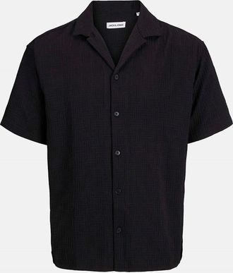 Jack & Jones Jack & Jones Mens Cuban Notch Collar Short Sleeve Shirt - Black - Size: Regular/36