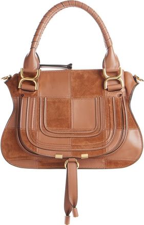Chlo&eacute; Marcie Leather & Suede Patchwork Satchel in Dusty Tan at Nordstrom