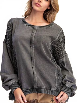 Tribal Mixed Media Crewneck Raglan Long Sleeve Pullover In Black