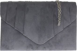 Girly HandBags Womens Faux Suede Clutch Bag Pleated Design Evening Party Charcoal
