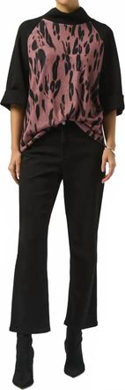 Joseph Ribkoff Funnel Collared Three Quarter Sleeves Straight Top In Black/pink