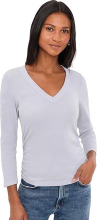 Michael Stars Enid 3/4 Sleeve V-Neck Crop T-Shirts Womens Clothing Zinc : XL (US 10-12), Cotton/Modal/Spandex