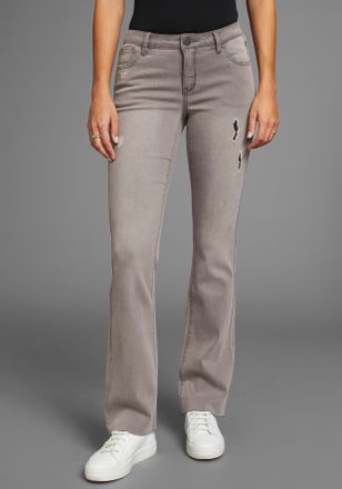 Arizona Bootcut-Jeans ARIZONA Ultra-Stretch, Damen, Gr. 38, N-Gr, grau (grau used), Denim/Jeans, Obermaterial: 74% Baumwolle, 24% Polyester, 2% Elasthan, boot